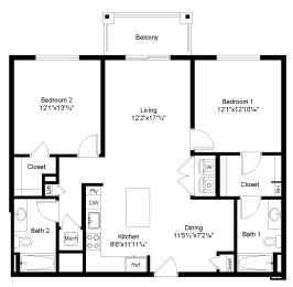 2 beds, 2 baths, 1,206 sqft, $1,885