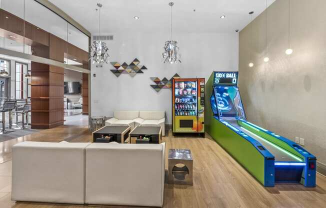 a living room filled with furniture and a video game at Harbor Pointe, Bayonne, NJ, 07002