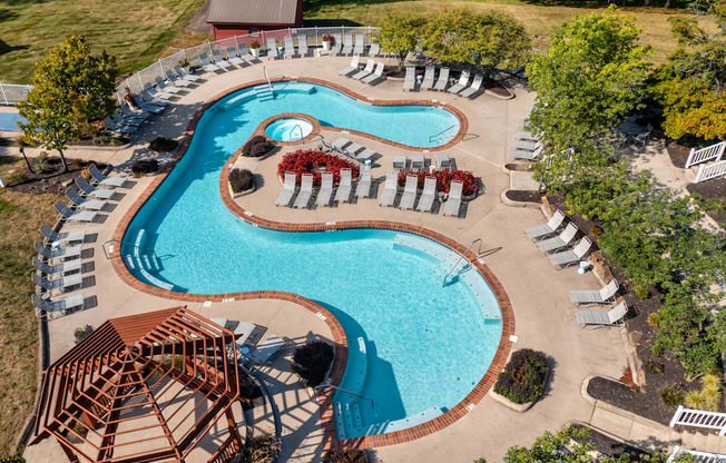 Aerial View of the Swimming Pool at Hayden Lofts Apartments in Dublin, Ohio, 43016