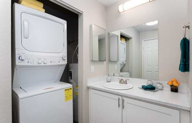 Bayview Apartment Homes Bathroom Vanity and Laundry Closet