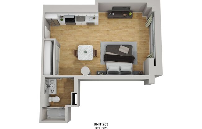 Studio, 1 bath, 549 sqft, $1,960, Unit 203