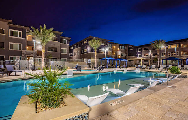 Night pool view at Level 25 at Sunset by Picerne, Las Vegas, NV, 89113