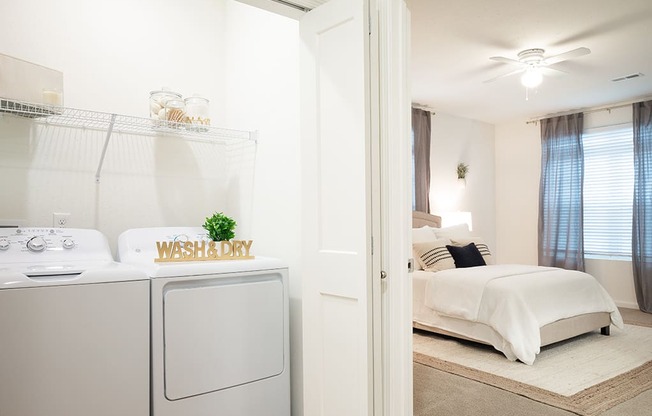 Closet with Washer and Dryer and Shelving