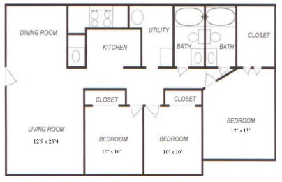 3 beds, 2 baths, 1,068 sqft, $1,732