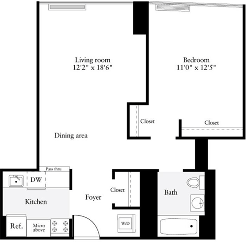 1 bed, 1 bath, 665 sqft, $5,214, Unit 22G