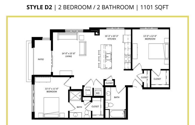 2 beds, 2 baths, 1,101 sqft, $1,360, Unit 308