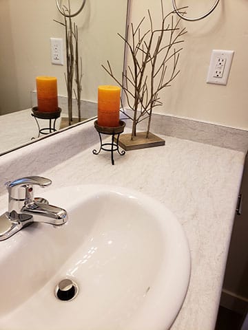 Renovated Bathrooms With Quartz Counters at Foothill Lofts Apartments & Townhomes, Logan, Utah