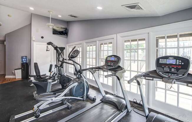 the gym is equipped with treadmills and other exercise equipment