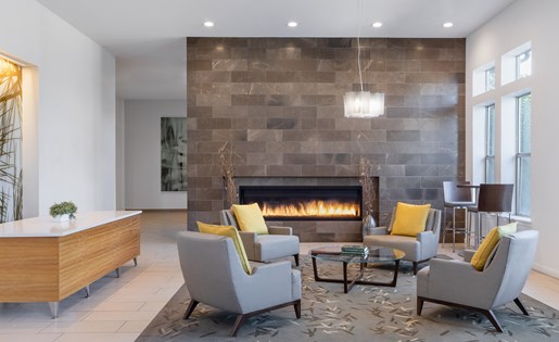 Indoor fireplace with seating