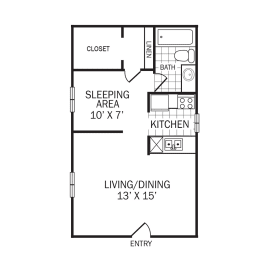 Studio, 1 bath, 443 sqft, $824