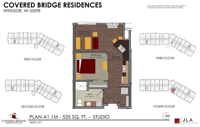 Studio, 1 bath, 535 sqft, $1,309, Unit 417