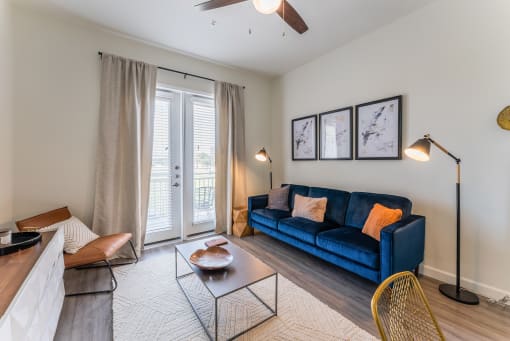 Soft and Refreshing Living Room at Residences at 3000 Bardin Road, Texas, 75052