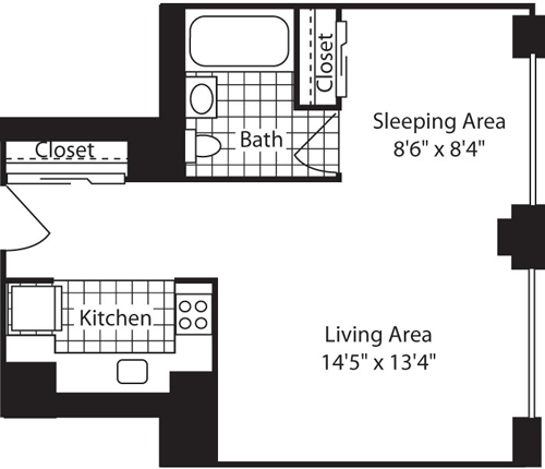 Studio, 1 bath, 500 sqft, $5,188, Unit 513