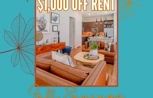 A promotional image for a free month and $1,000 off rent for moving in by a certain date.