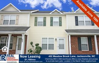 2 BD/2.5 BA Townhouse with Easy Access to Camp Lejeune