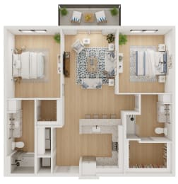 2 beds, 2 baths, 1,136 sqft, $1,353