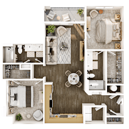 2 beds, 2 baths, 1,051 sqft, $1,673