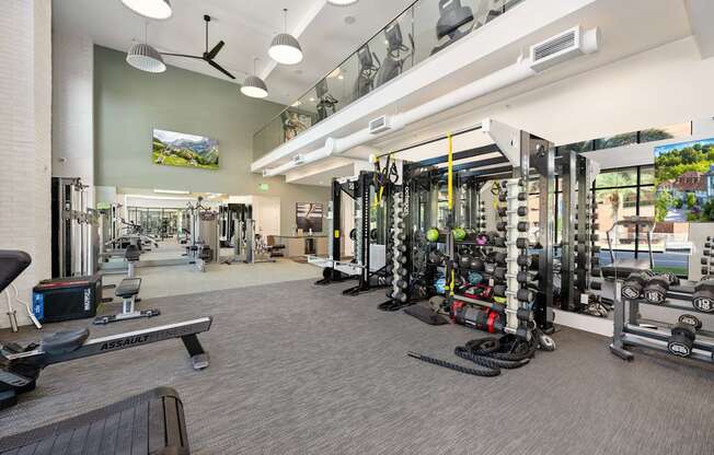 the gym at the flats at big tex apartments
