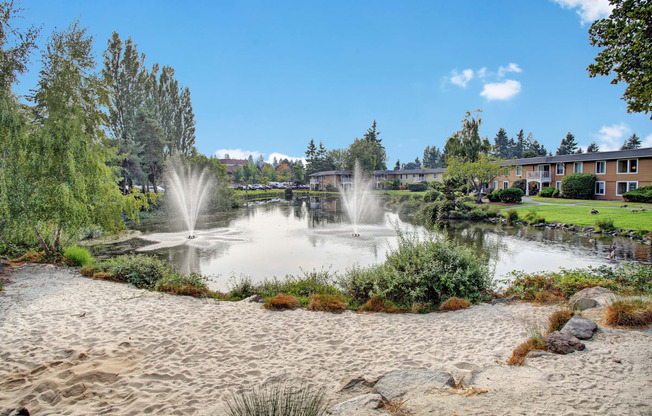 Lakeside water feature, Dean Weidner Investments Apartments in Mountlake Terrace, WA