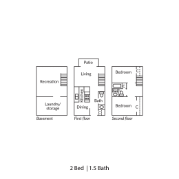 2 beds, 2.5 baths, 1,183 sqft, $1,250