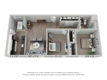 2 beds, 1 bath, 738 sqft, $1,599