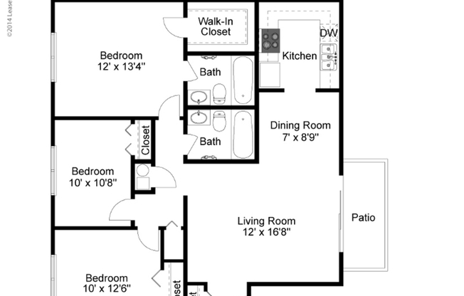 3 beds, 2 baths, 1,014 sqft, $1,100