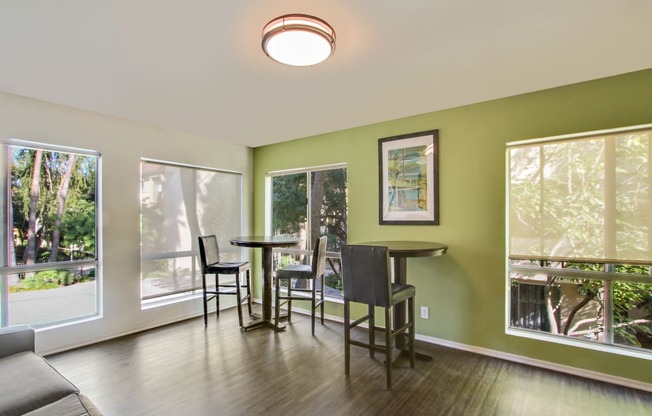 Reading room with beautiful view, wood-style flooring