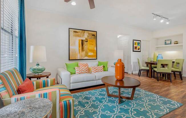 a living room with a couch and a table