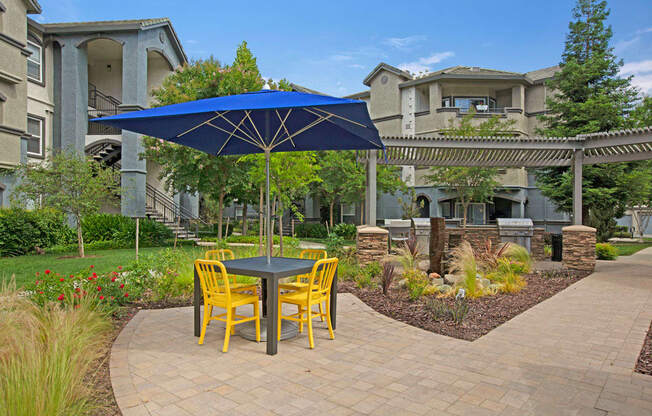 Picnic Tables with Umbrellas |  Apartments for Rent in Sacramento CA  |  Broadleaf Apartments