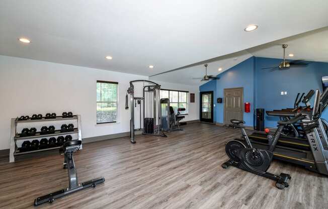 Large fitness center located at Addison on Cobblestone located in Fayetteville, GA 30215