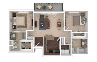 The Beethoven: Beds - 2: Baths - 2: SqFt Range - 1057 to 1057