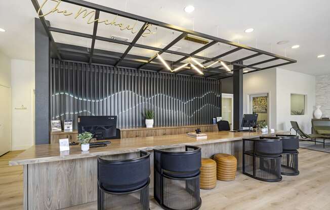 The leasing office at The Michael B offers a warm and inviting atmosphere for all who step through its doors.