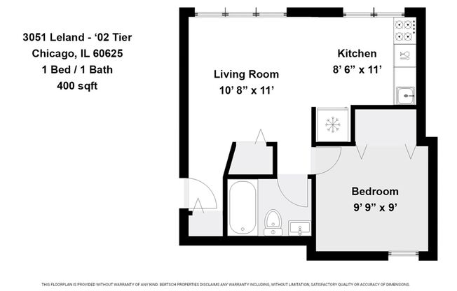 1 bed, 1 bath, 400 sqft, $1,575