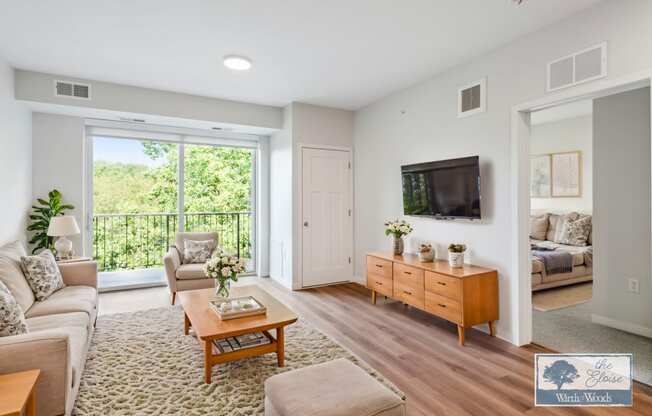 a living room with a couch and a coffee table