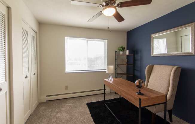 This is a photo of the second bedroom in the 705 square foot 2 bedroom, 1 bath apartment at Lisa Ridge Apartments in the Westwood neighborhood of Cincinnati, Ohio.