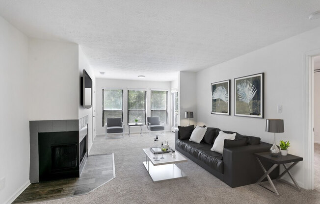 Model living room with patio door