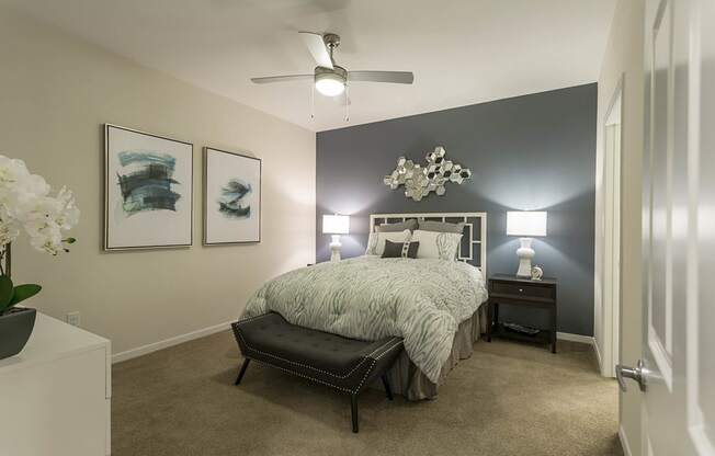 Bedroom with lamps for decor at The View at Horizon Ridge, Henderson, NV, 89012