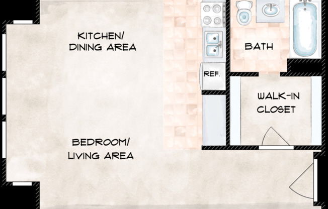 Studio, 1 bath, 385 sqft, $710