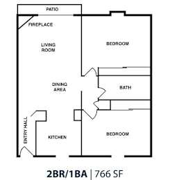 2 beds, 1 bath, 756 sqft, $1,404
