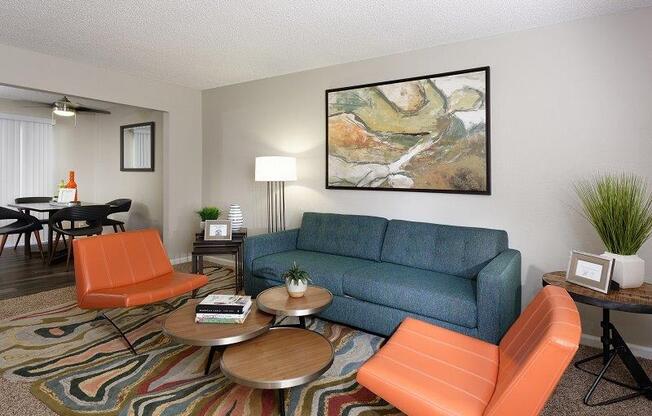 Model living room at Horizon Apartments in Santa Ana, California