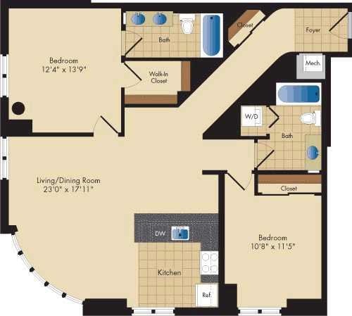 2 beds, 2 baths, 1,185 sqft, $3,740, Unit 1211