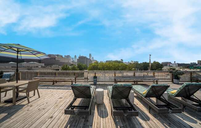Roof top deck lounge chairs at The View at Old City, Philadelphia