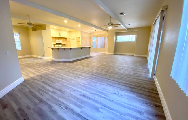 Single story home in guard gated Rhodes Ranch Community with an open kitchen in a great room, a large backyard with a covered patio, and all hard flooring throughout(tile & LVP). Community amenities available to tenants such as the club house, gym, basket
