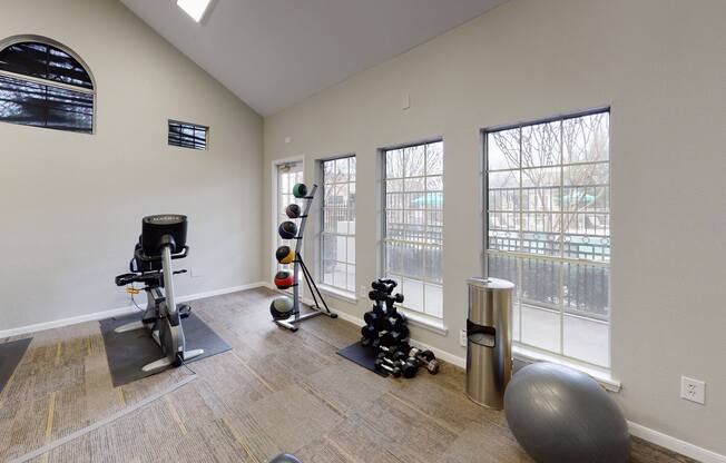 Well lit and spacious fitness areas at The Legends at Eagle Mountain Lake, Fort Worth, TX