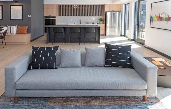 Living Area With Kitchen View at CityLine Apartments, Minneapolis, 55406