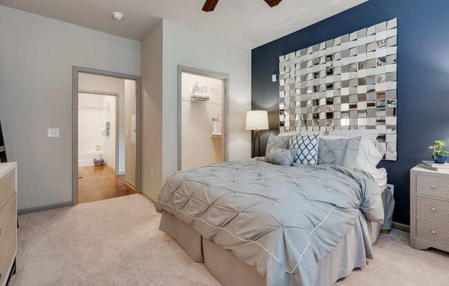 Carpeted Bedroom With Walk-In Closet & Attached Bathroom