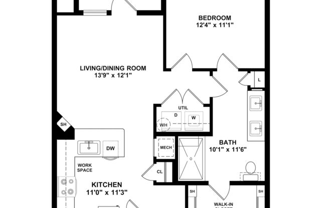 1 bed, 1 bath, 750 sqft, $468