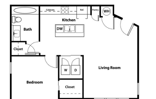 1 bed, 1 bath, 824 sqft, $1,199, Unit H201