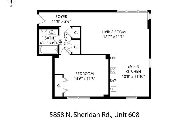 1 bed, 1 bath, 575 sqft, $2,200, Unit 608