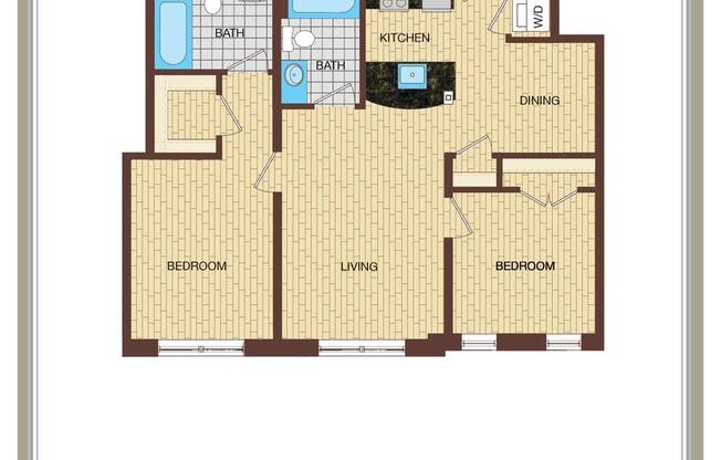 2 beds, 2 baths, 850 sqft, $3,900, Unit 203